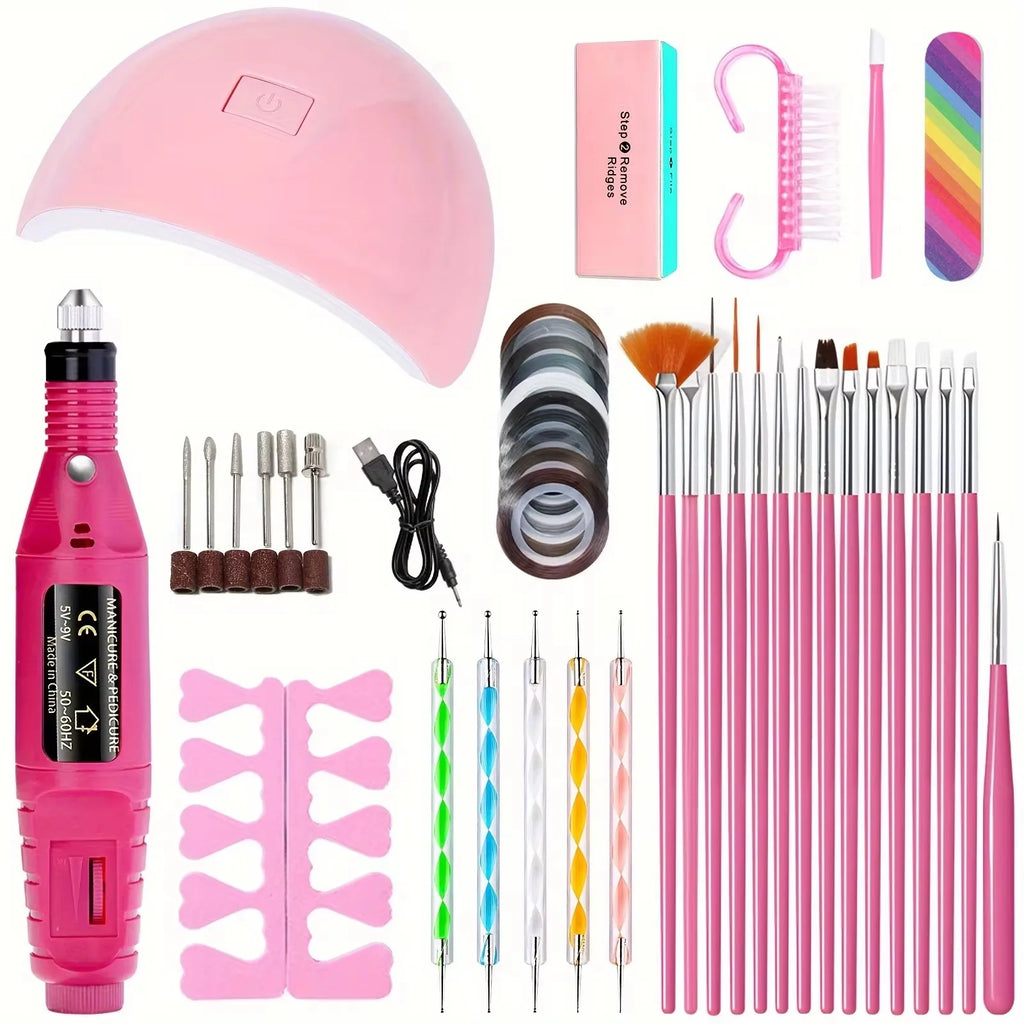 LINMANDA Professional USB Electric Nail Drill Polish File Kit with UV LED Nail Lamp Gel Manicure Dryer Lamp Acrylic Starter Set